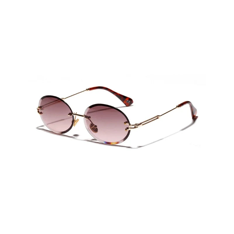 Luxury Rimless Steampunk Men Sunglasses Fashion Oval Designer Women Sun Glasses Punk New Designer Shades