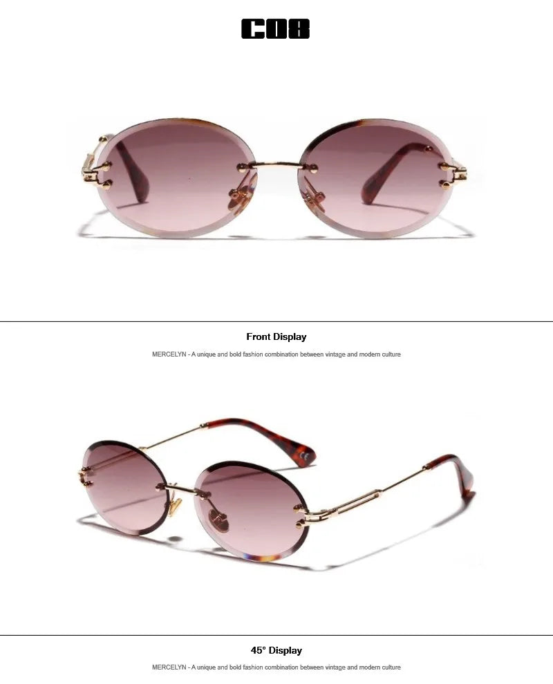 Luxury Rimless Steampunk Men Sunglasses Fashion Oval Designer Women Sun Glasses Punk New Designer Shades