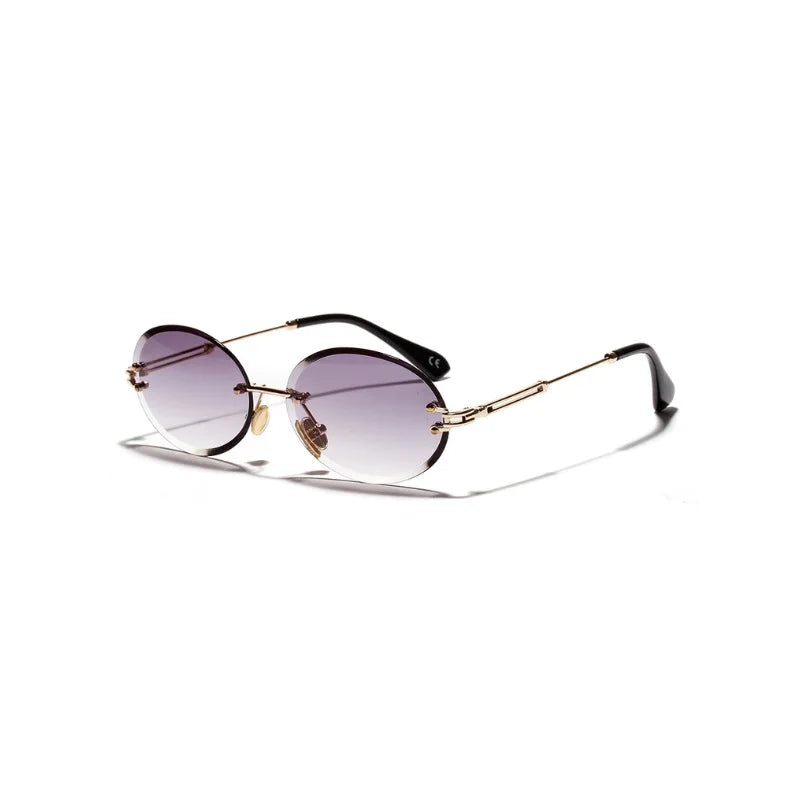 Luxury Rimless Steampunk Men Sunglasses Fashion Oval Designer Women Sun Glasses Punk New Designer Shades