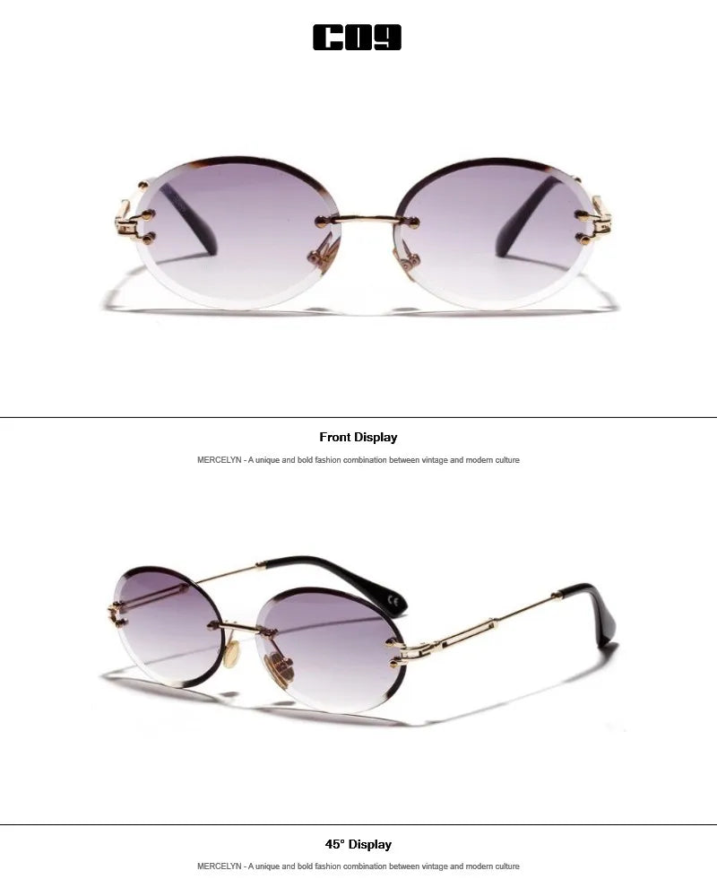 Luxury Rimless Steampunk Men Sunglasses Fashion Oval Designer Women Sun Glasses Punk New Designer Shades