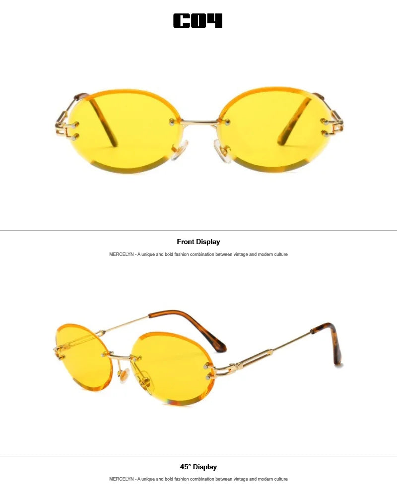 Luxury Rimless Steampunk Men Sunglasses Fashion Oval Designer Women Sun Glasses Punk New Designer Shades