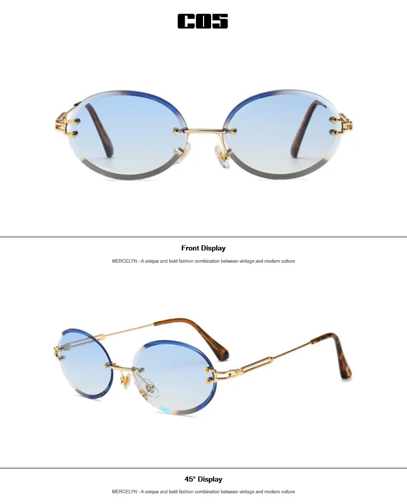 Luxury Rimless Steampunk Men Sunglasses Fashion Oval Designer Women Sun Glasses Punk New Designer Shades