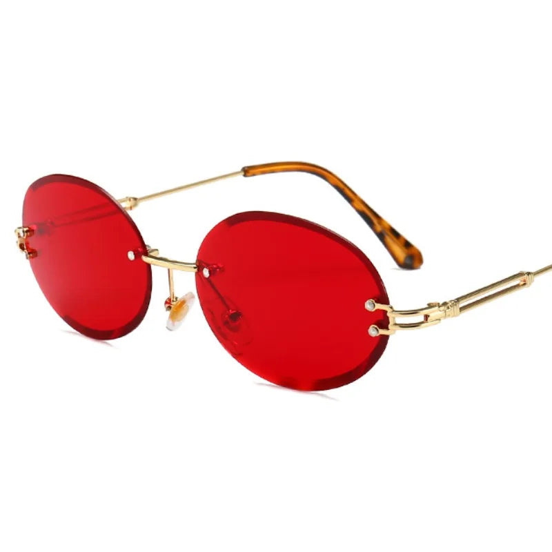 Luxury Rimless Steampunk Men Sunglasses Fashion Oval Designer Women Sun Glasses Punk New Designer Shades