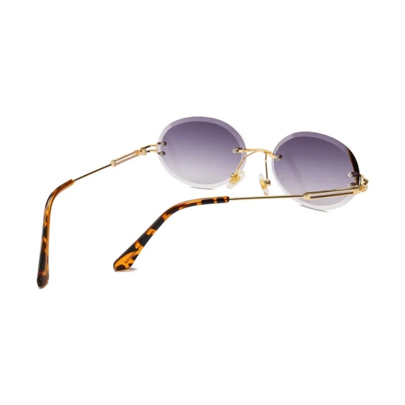 Luxury Rimless Steampunk Men Sunglasses Fashion Oval Designer Women Sun Glasses Punk New Designer Shades
