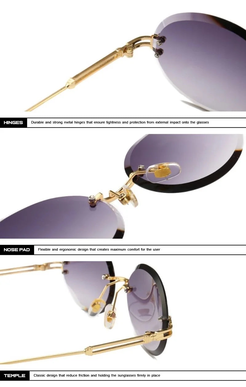 Luxury Rimless Steampunk Men Sunglasses Fashion Oval Designer Women Sun Glasses Punk New Designer Shades