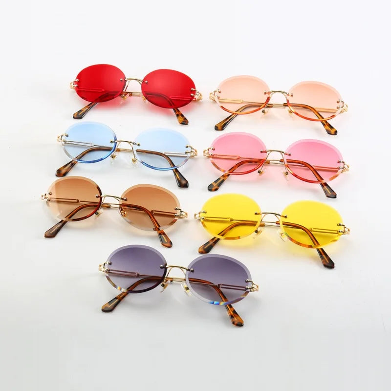 Luxury Rimless Steampunk Men Sunglasses Fashion Oval Designer Women Sun Glasses Punk New Designer Shades