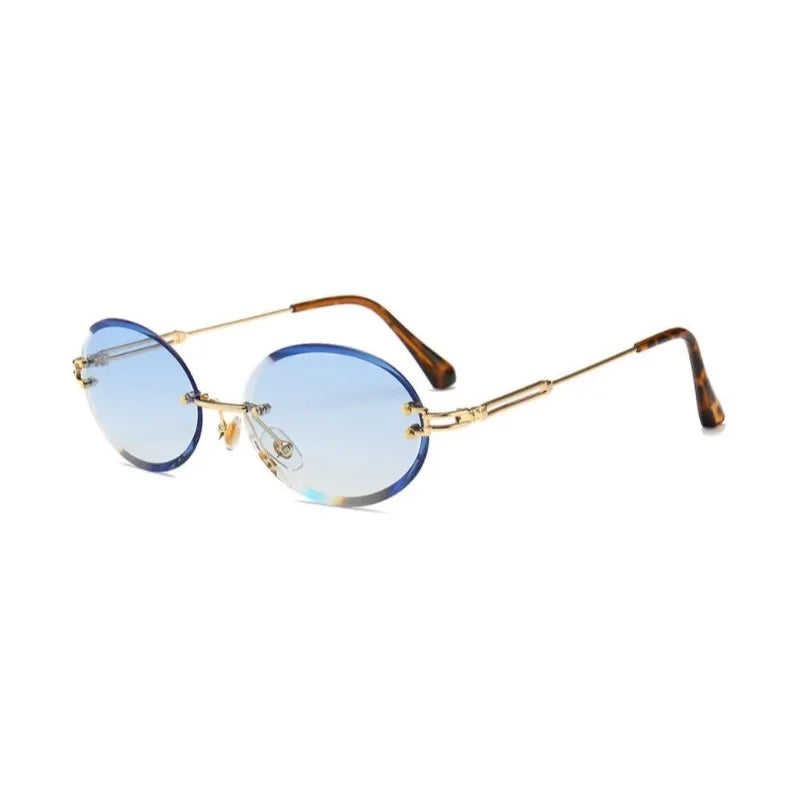 Luxury Rimless Steampunk Men Sunglasses Fashion Oval Designer Women Sun Glasses Punk New Designer Shades