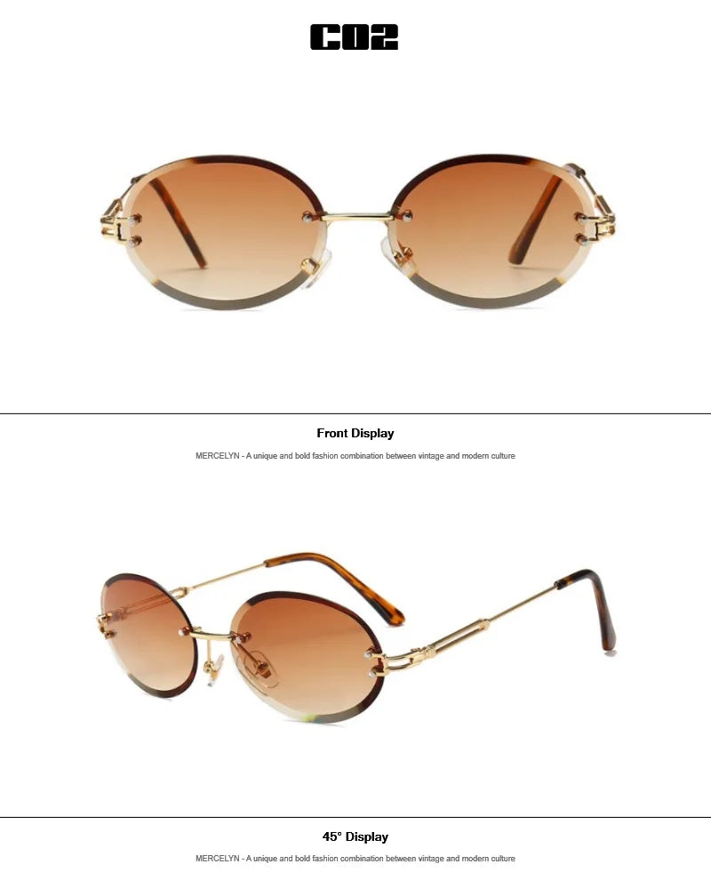 Luxury Rimless Steampunk Men Sunglasses Fashion Oval Designer Women Sun Glasses Punk New Designer Shades