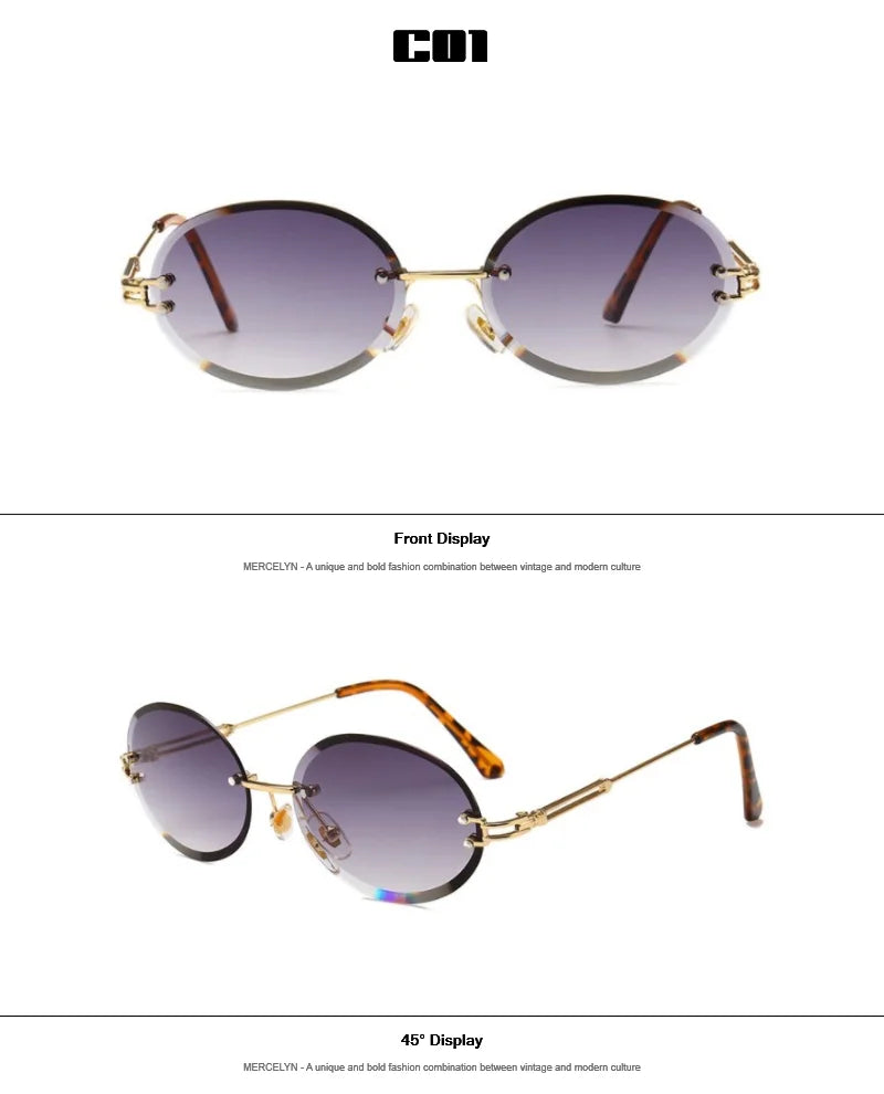 Luxury Rimless Steampunk Men Sunglasses Fashion Oval Designer Women Sun Glasses Punk New Designer Shades