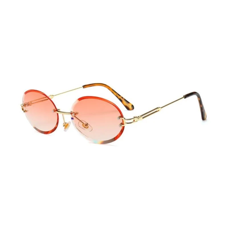 Luxury Rimless Steampunk Men Sunglasses Fashion Oval Designer Women Sun Glasses Punk New Designer Shades