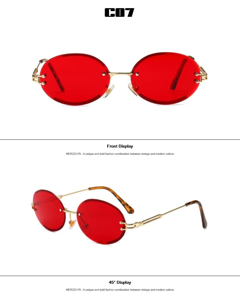 Luxury Rimless Steampunk Men Sunglasses Fashion Oval Designer Women Sun Glasses Punk New Designer Shades