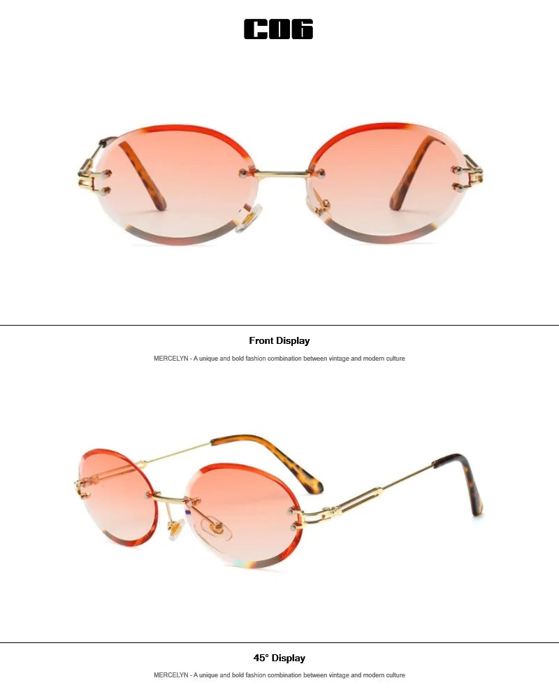 Luxury Rimless Steampunk Men Sunglasses Fashion Oval Designer Women Sun Glasses Punk New Designer Shades
