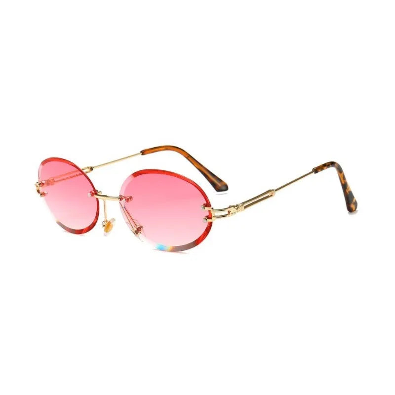 Luxury Rimless Steampunk Men Sunglasses Fashion Oval Designer Women Sun Glasses Punk New Designer Shades