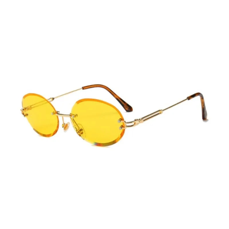 Luxury Rimless Steampunk Men Sunglasses Fashion Oval Designer Women Sun Glasses Punk New Designer Shades