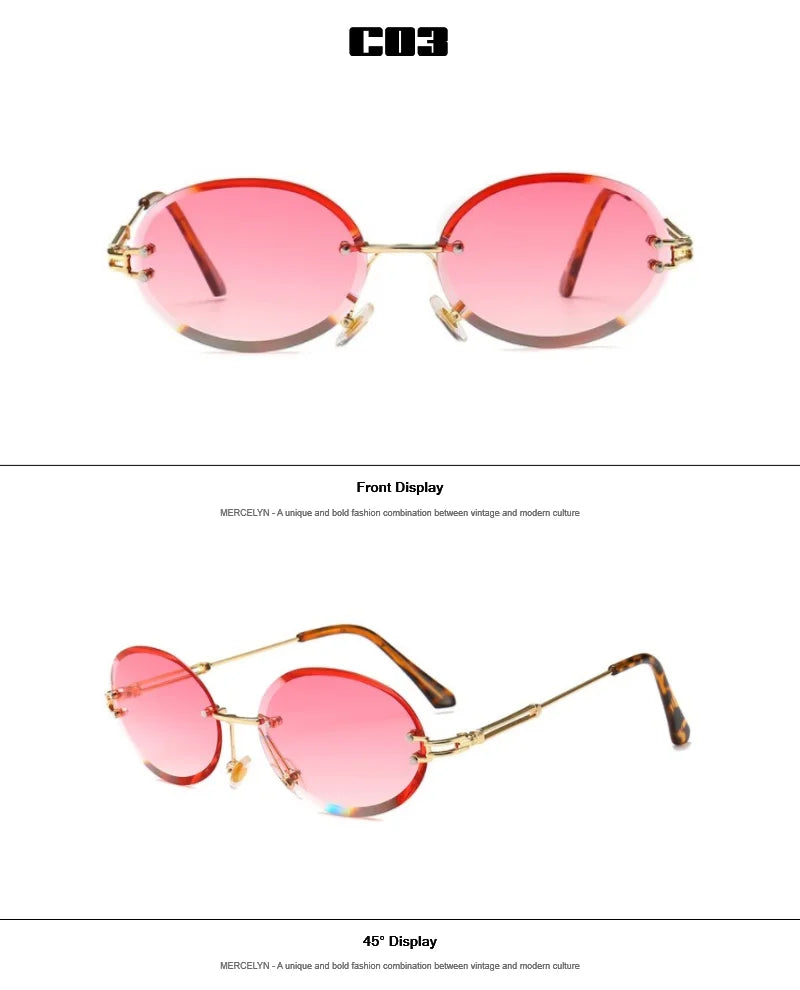 Luxury Rimless Steampunk Men Sunglasses Fashion Oval Designer Women Sun Glasses Punk New Designer Shades