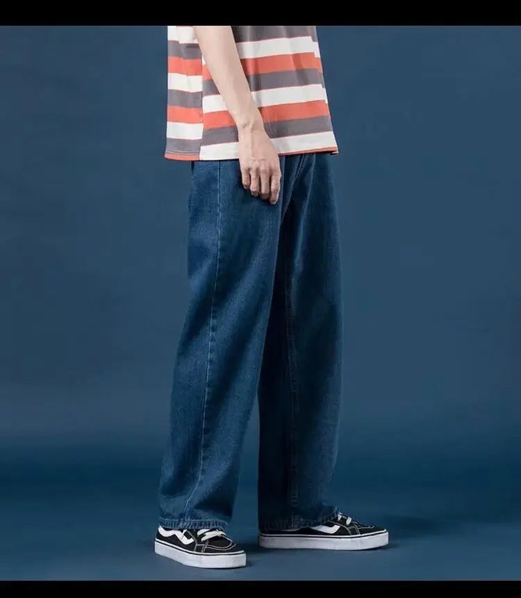Men Jeans Denim Wide Leg Pants Floor Length Pant Loose Casual High Waist Regular Solid Simple Straight Trousers Autumn 2024