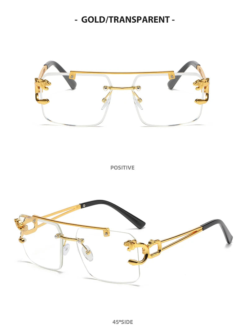 Fashion Rimless Square Double Bridge Sun Glasses Vintage Women Men Sunglasses UV400