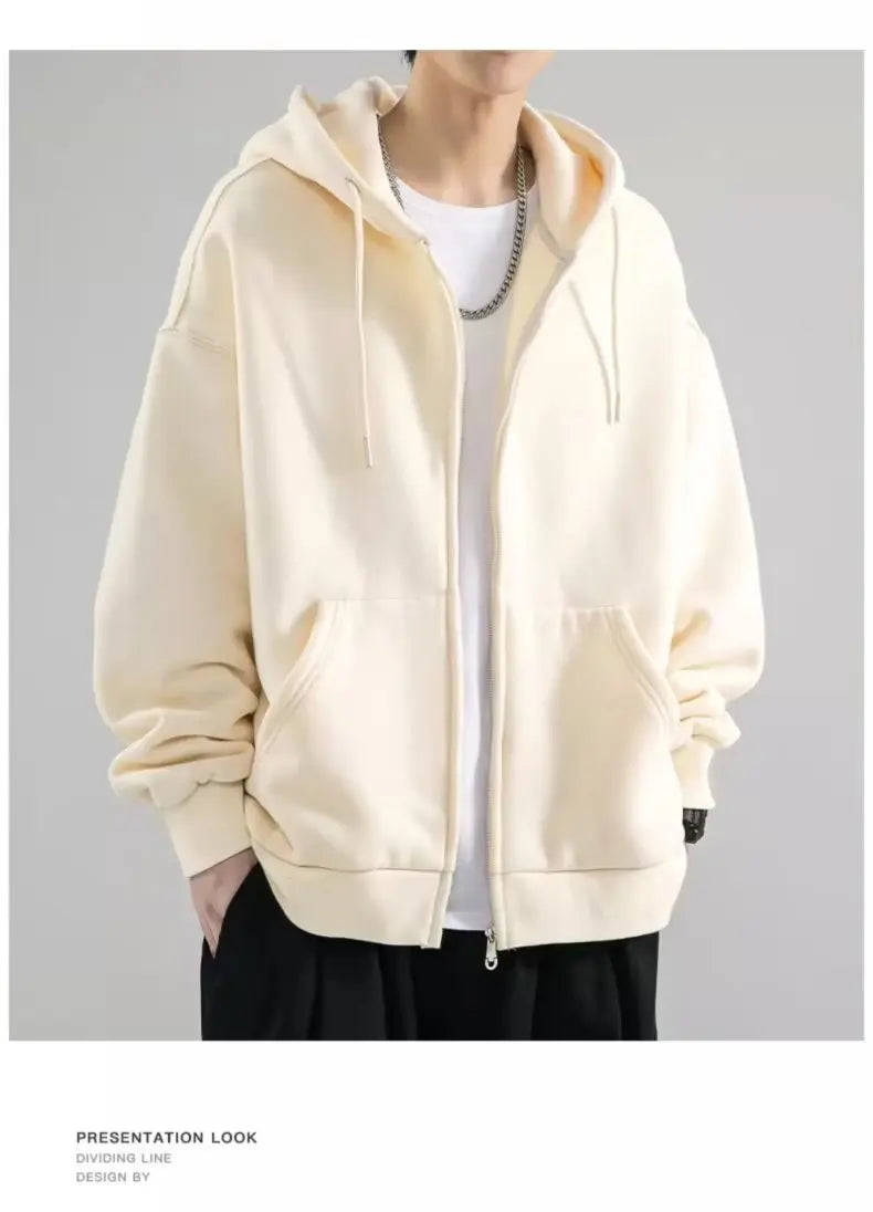 Men Hoodies Cardigan Solid Sweatshirts Hooded Sweatshirt Zipper Long Sleeve Pockets Spliced Loose Fit Sports Spring 2025