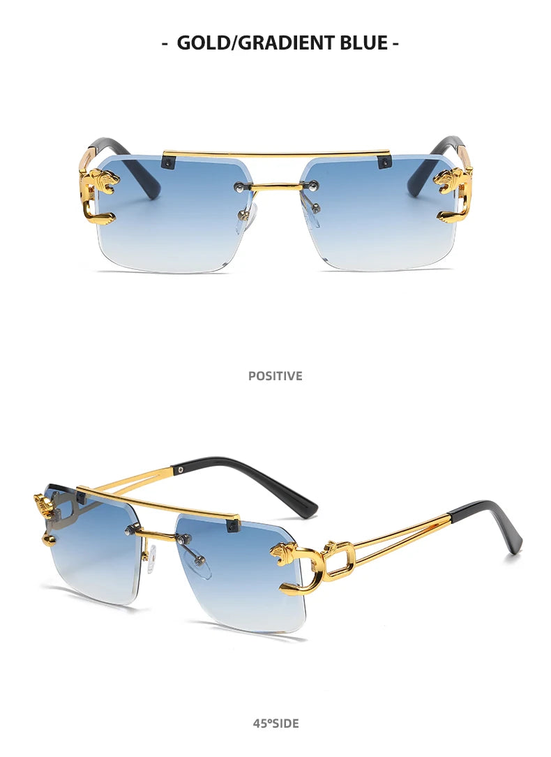 Fashion Rimless Square Double Bridge Sun Glasses Vintage Women Men Sunglasses UV400