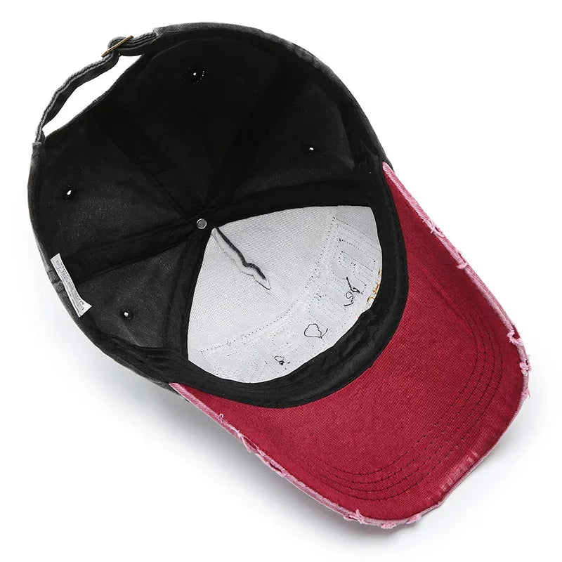 Korean Version Washed Letters Snapback Spring Autumn Men's and Women's Fashion Shabby Denim Baseball Cap Sunhat Official Website