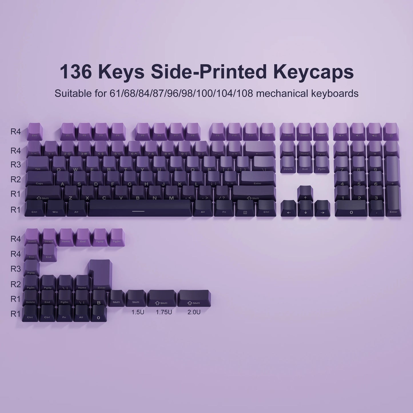 136 Key Shine Through Polar Day PBT Double Shot Side-lit Backlit keycaps For MX Mechanical Keyboard 108 96 87 NJ80 84 68 64 61