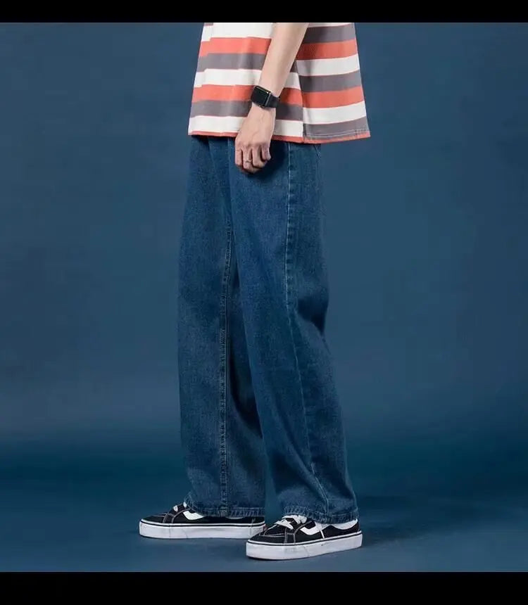Men Jeans Denim Wide Leg Pants Floor Length Pant Loose Casual High Waist Regular Solid Simple Straight Trousers Autumn 2024