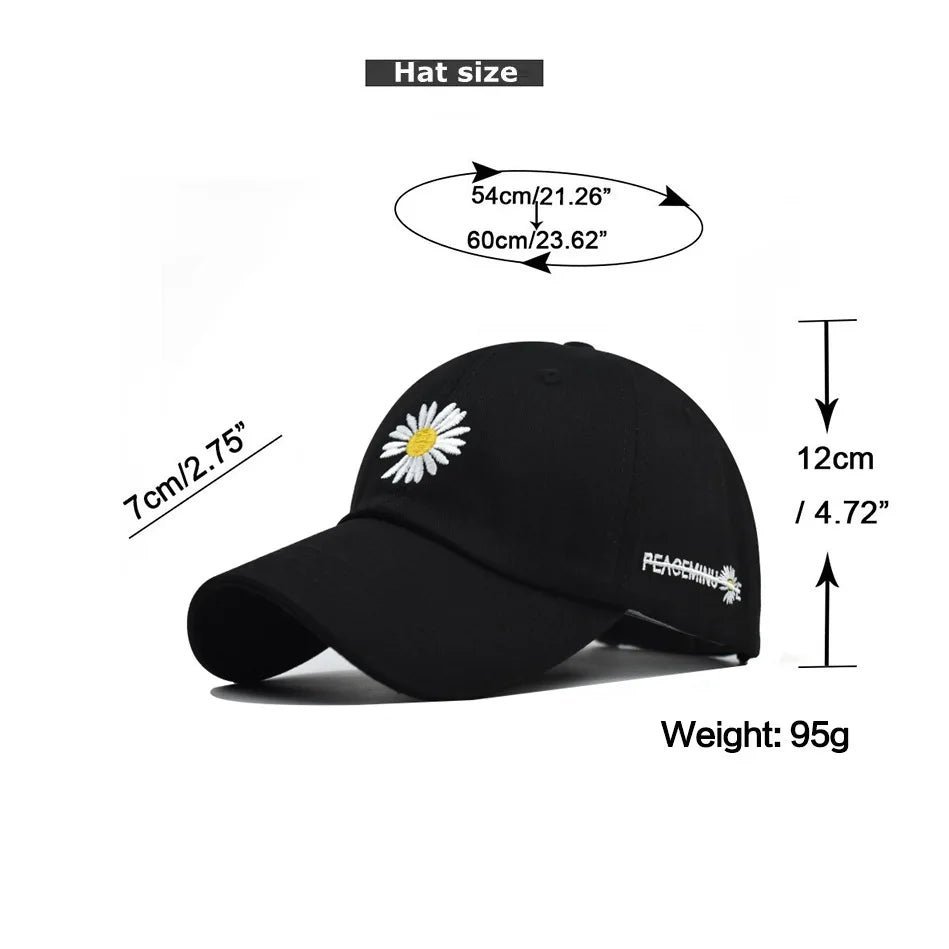 Fashion Baseball Cap for Women Men's little Daisy Embroidery Hat Cotton Soft Top Caps Casual Snapback Hats Quan Zhilong GD same