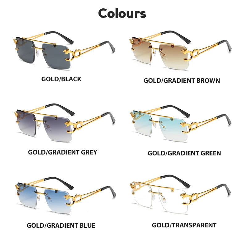 Fashion Rimless Square Double Bridge Sun Glasses Vintage Women Men Sunglasses UV400
