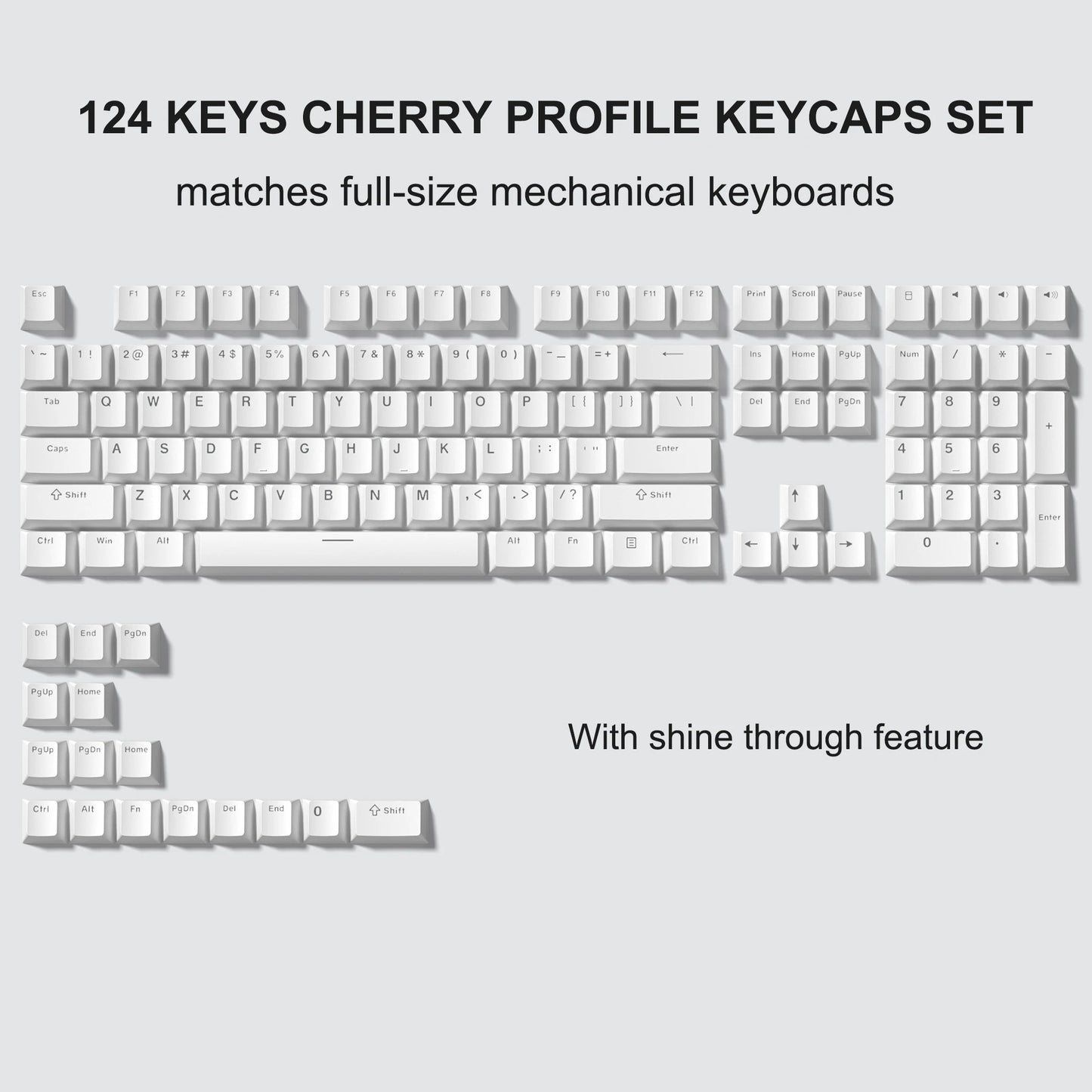 136 Key Shine Through Polar Day PBT Double Shot Side-lit Backlit keycaps For MX Mechanical Keyboard 108 96 87 NJ80 84 68 64 61