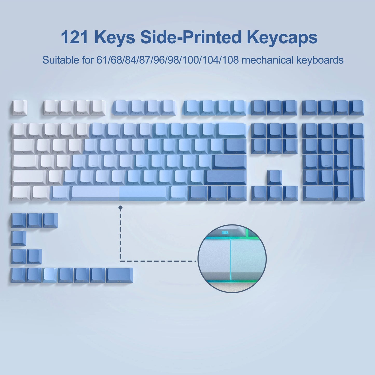 136 Key Shine Through Polar Day PBT Double Shot Side-lit Backlit keycaps For MX Mechanical Keyboard 108 96 87 NJ80 84 68 64 61