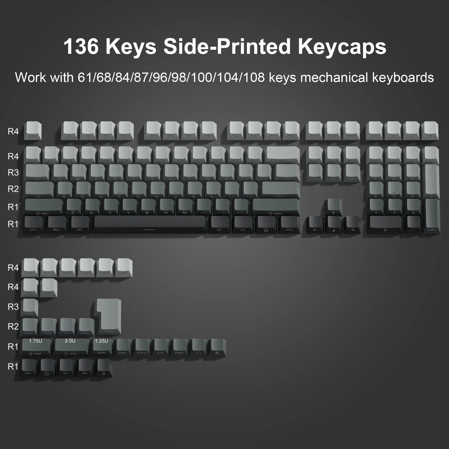136 Key Shine Through Polar Day PBT Double Shot Side-lit Backlit keycaps For MX Mechanical Keyboard 108 96 87 NJ80 84 68 64 61