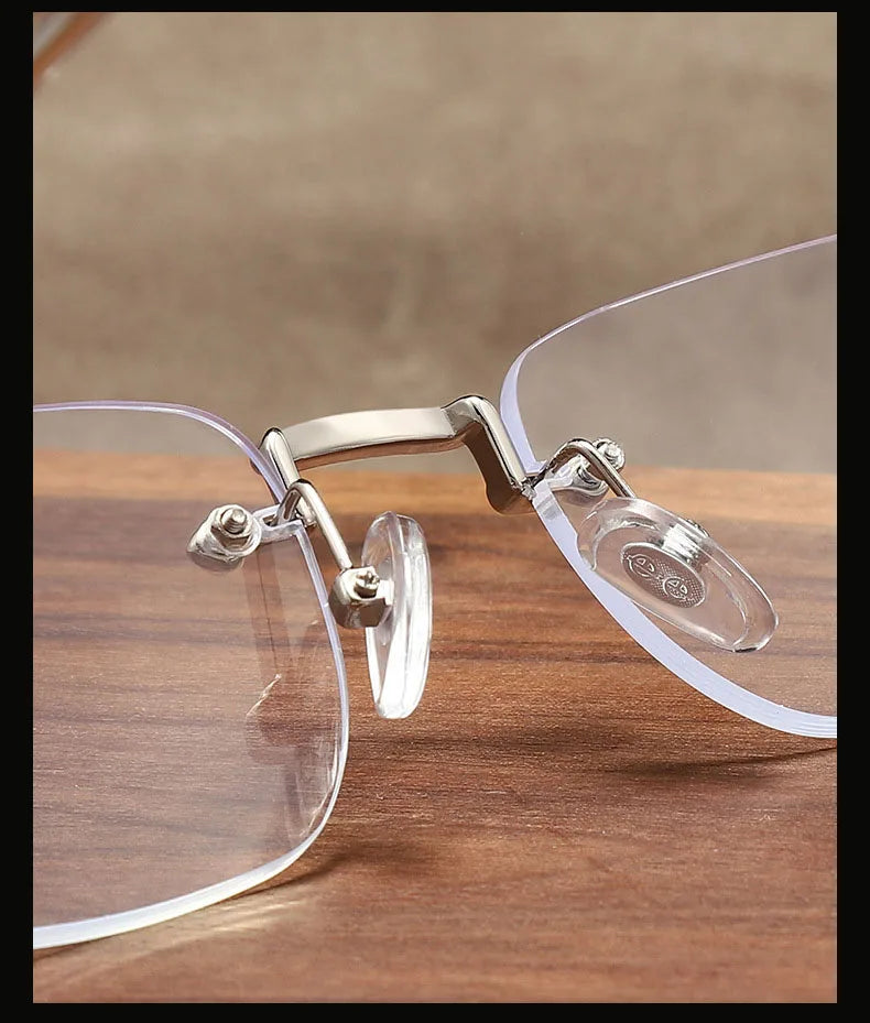 Photochromic Anti-blue Glasses Frameless Temperament Flat Lens Burst Glasses Men Sunglasses