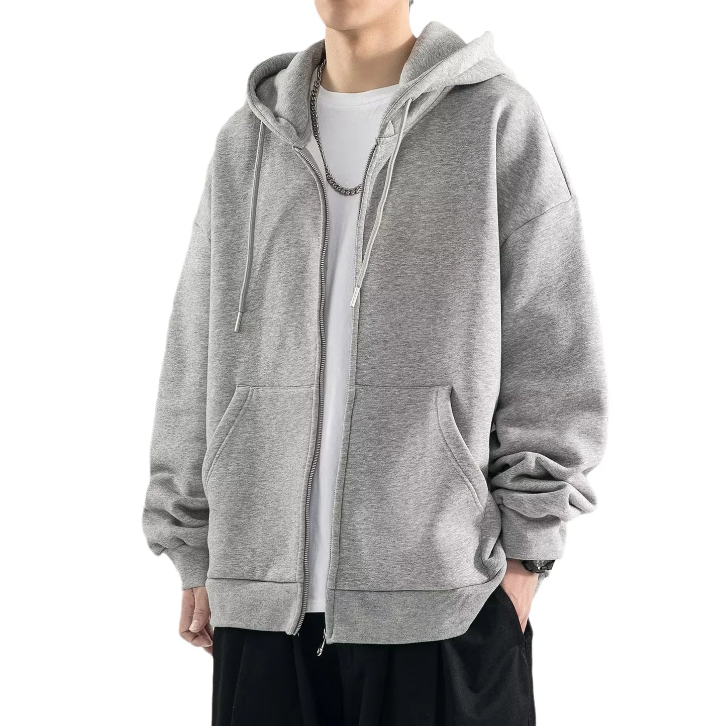 Men Hoodies Cardigan Solid Sweatshirts Hooded Sweatshirt Zipper Long Sleeve Pockets Spliced Loose Fit Sports Spring 2025