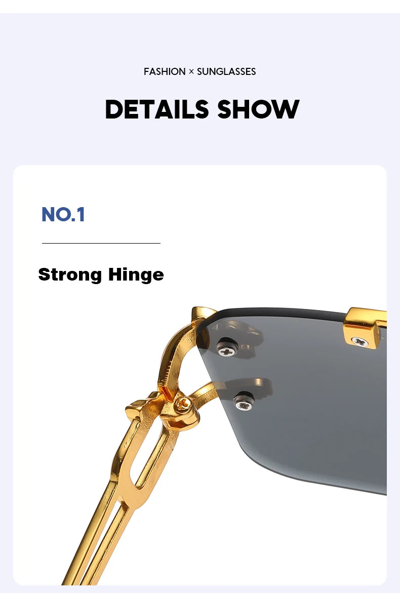 Fashion Rimless Square Double Bridge Sun Glasses Vintage Women Men Sunglasses UV400