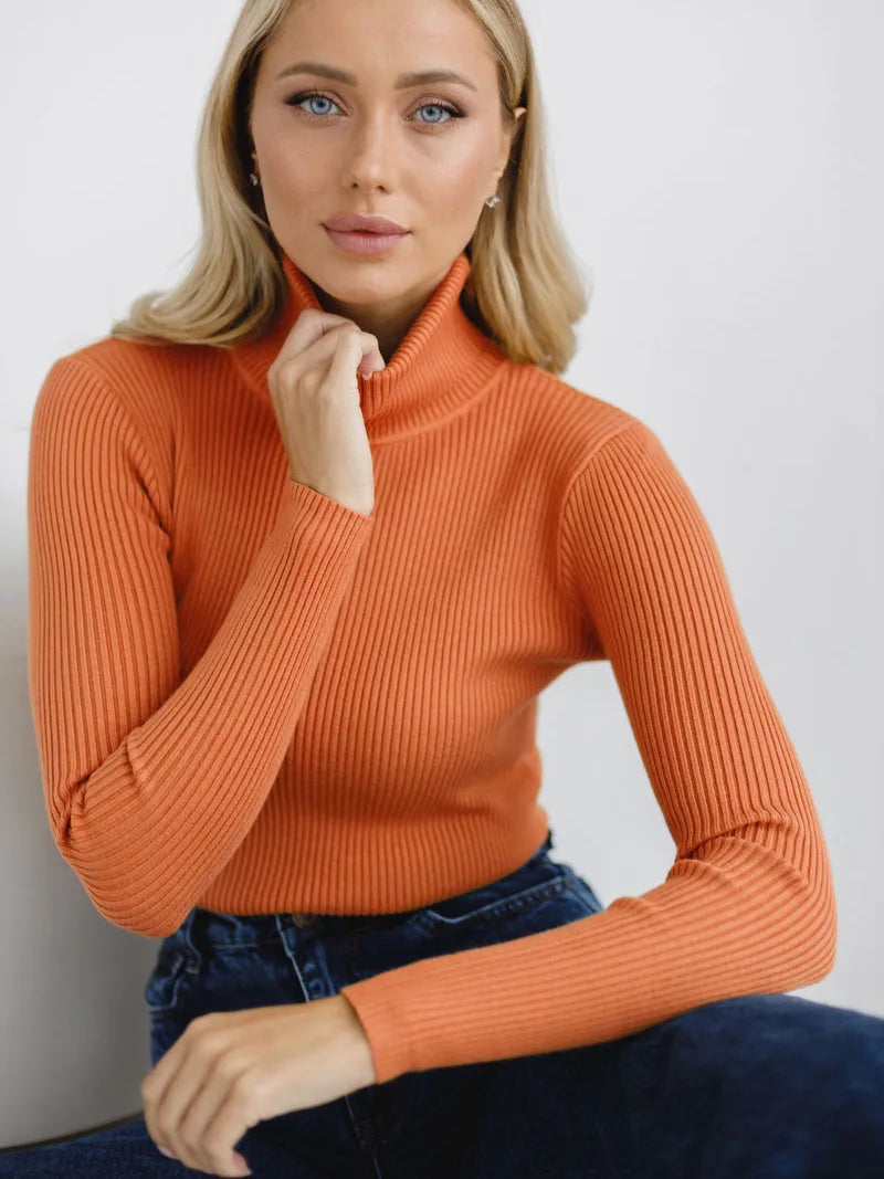 Women Sweater 2024 Autumn Knitted Pullovers Turtleneck Slim Knitting Bottoming Shirt Solid Color Knitwear Jumpers Basic Sweaters