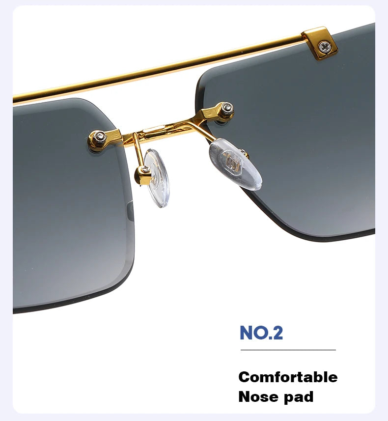 Fashion Rimless Square Double Bridge Sun Glasses Vintage Women Men Sunglasses UV400