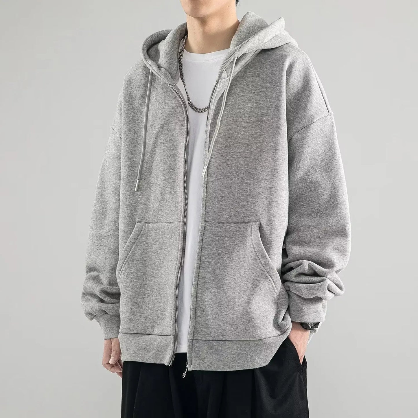 Men Hoodies Cardigan Solid Sweatshirts Hooded Sweatshirt Zipper Long Sleeve Pockets Spliced Loose Fit Sports Spring 2025
