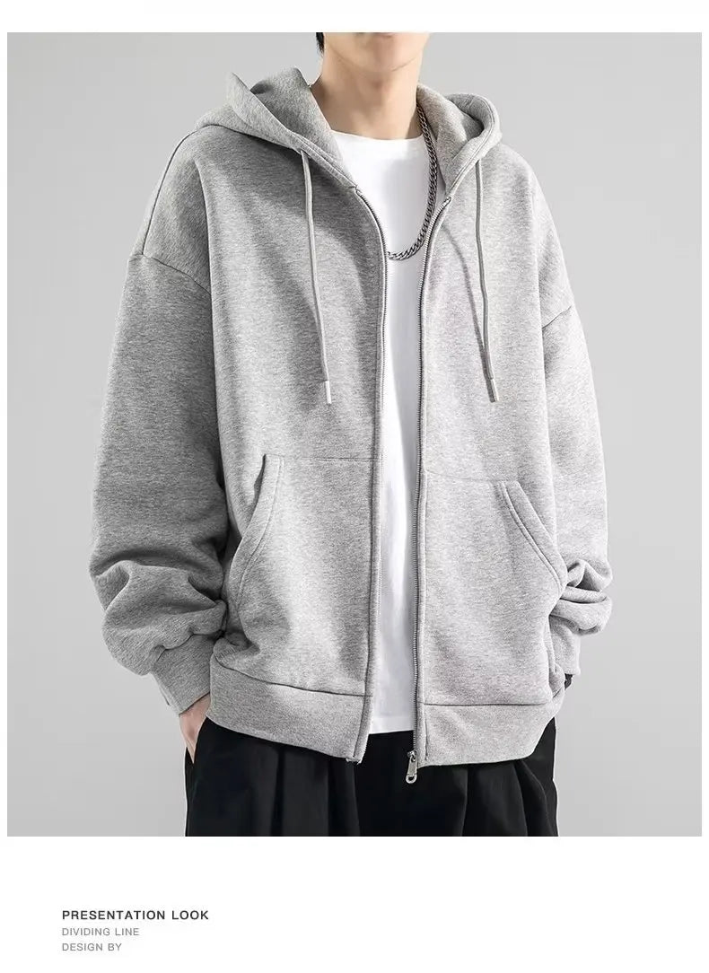 Men Hoodies Cardigan Solid Sweatshirts Hooded Sweatshirt Zipper Long Sleeve Pockets Spliced Loose Fit Sports Spring 2025