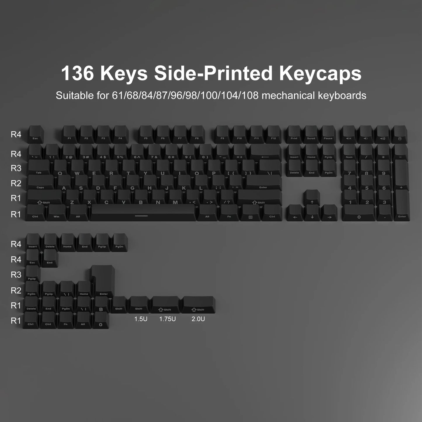 136 Key Shine Through Polar Day PBT Double Shot Side-lit Backlit keycaps For MX Mechanical Keyboard 108 96 87 NJ80 84 68 64 61