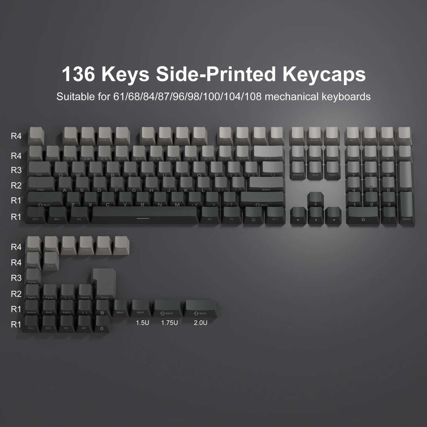 136 Key Shine Through Polar Day PBT Double Shot Side-lit Backlit keycaps For MX Mechanical Keyboard 108 96 87 NJ80 84 68 64 61