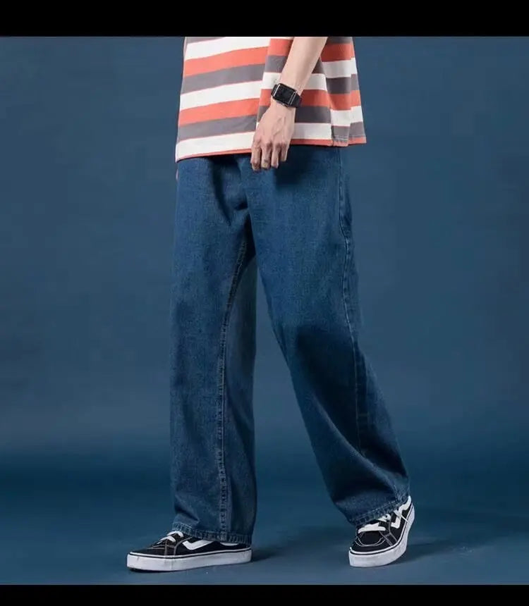 Men Jeans Denim Wide Leg Pants Floor Length Pant Loose Casual High Waist Regular Solid Simple Straight Trousers Autumn 2024