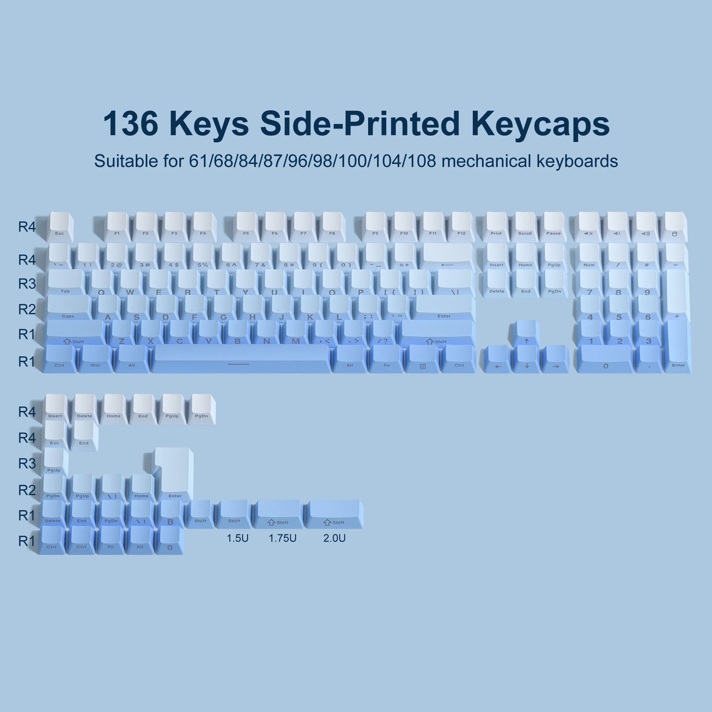 136 Key Shine Through Polar Day PBT Double Shot Side-lit Backlit keycaps For MX Mechanical Keyboard 108 96 87 NJ80 84 68 64 61