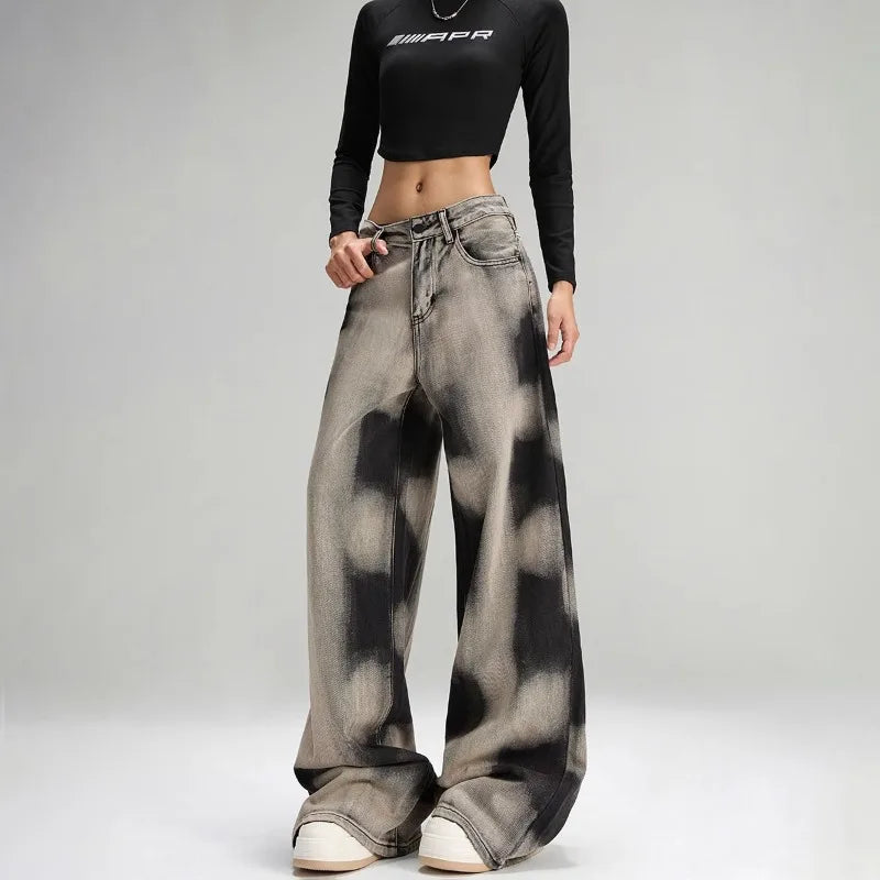 2025 Ropa Y2K Fashion Tie Dye Vintage Grey Baggy New Jeans Pants For Women Clothes Korean Casual Lady Trousers Pantalon Femme