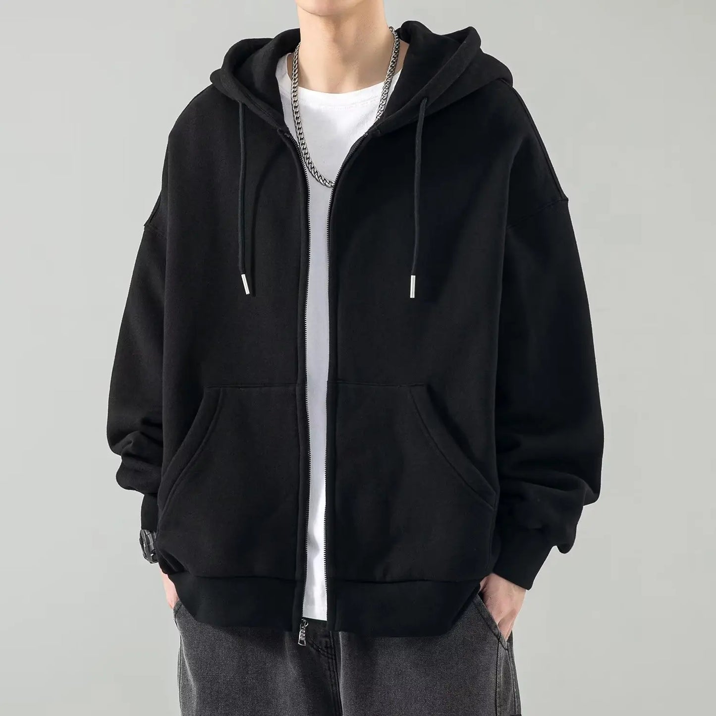Men Hoodies Cardigan Solid Sweatshirts Hooded Sweatshirt Zipper Long Sleeve Pockets Spliced Loose Fit Sports Spring 2025