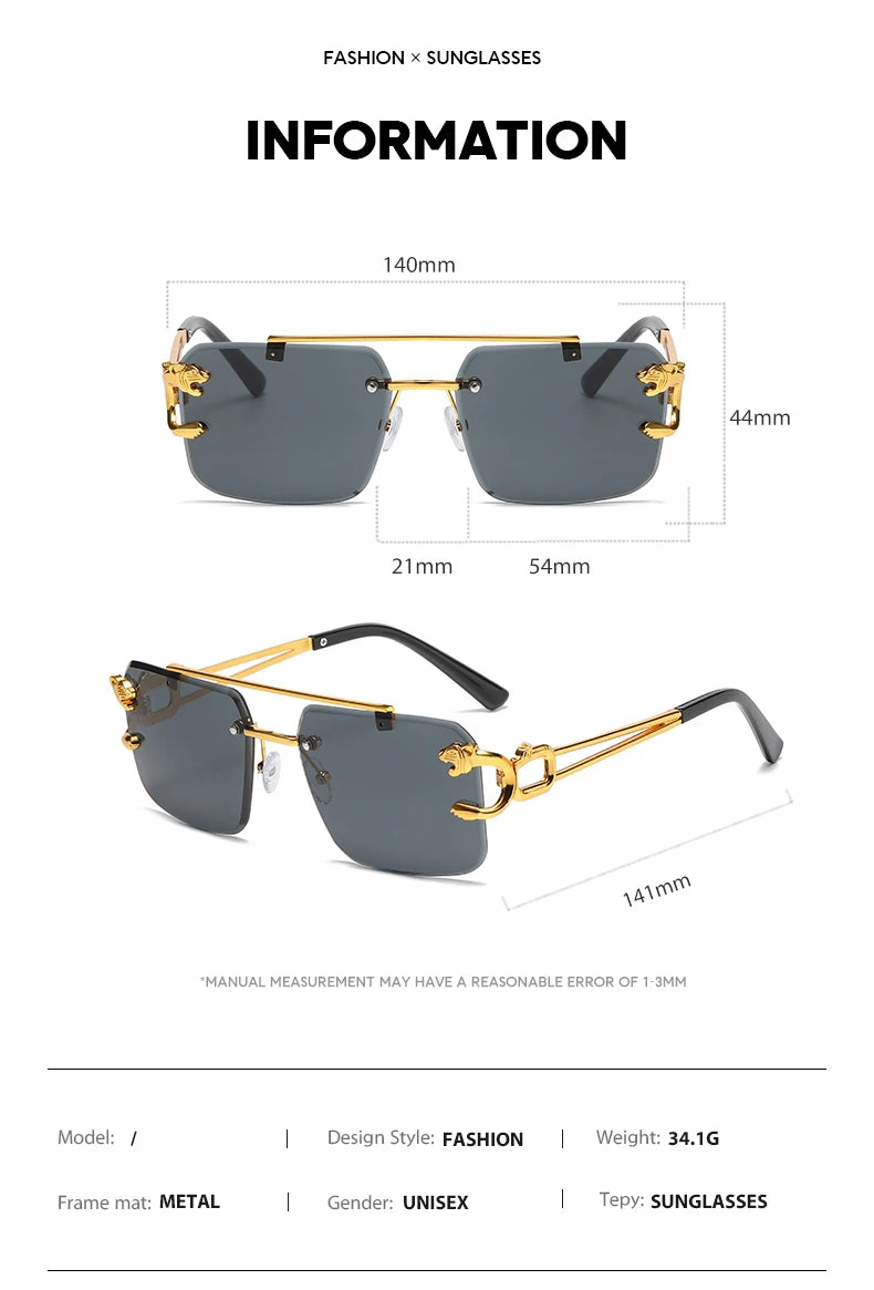 Fashion Rimless Square Double Bridge Sun Glasses Vintage Women Men Sunglasses UV400