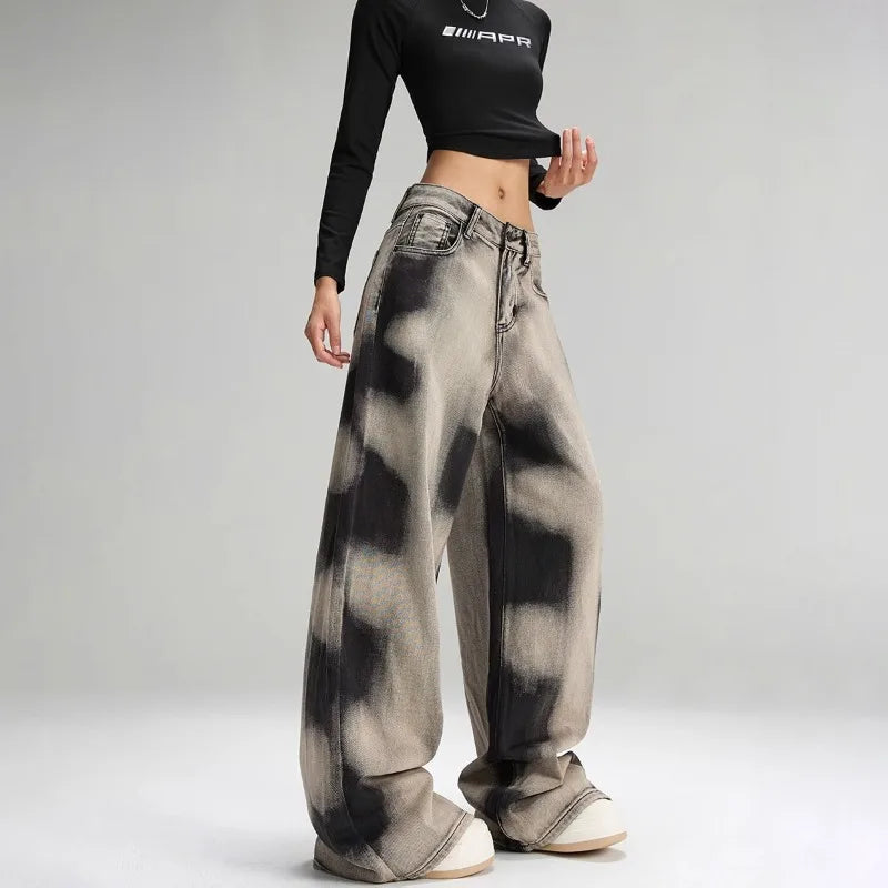 2025 Ropa Y2K Fashion Tie Dye Vintage Grey Baggy New Jeans Pants For Women Clothes Korean Casual Lady Trousers Pantalon Femme