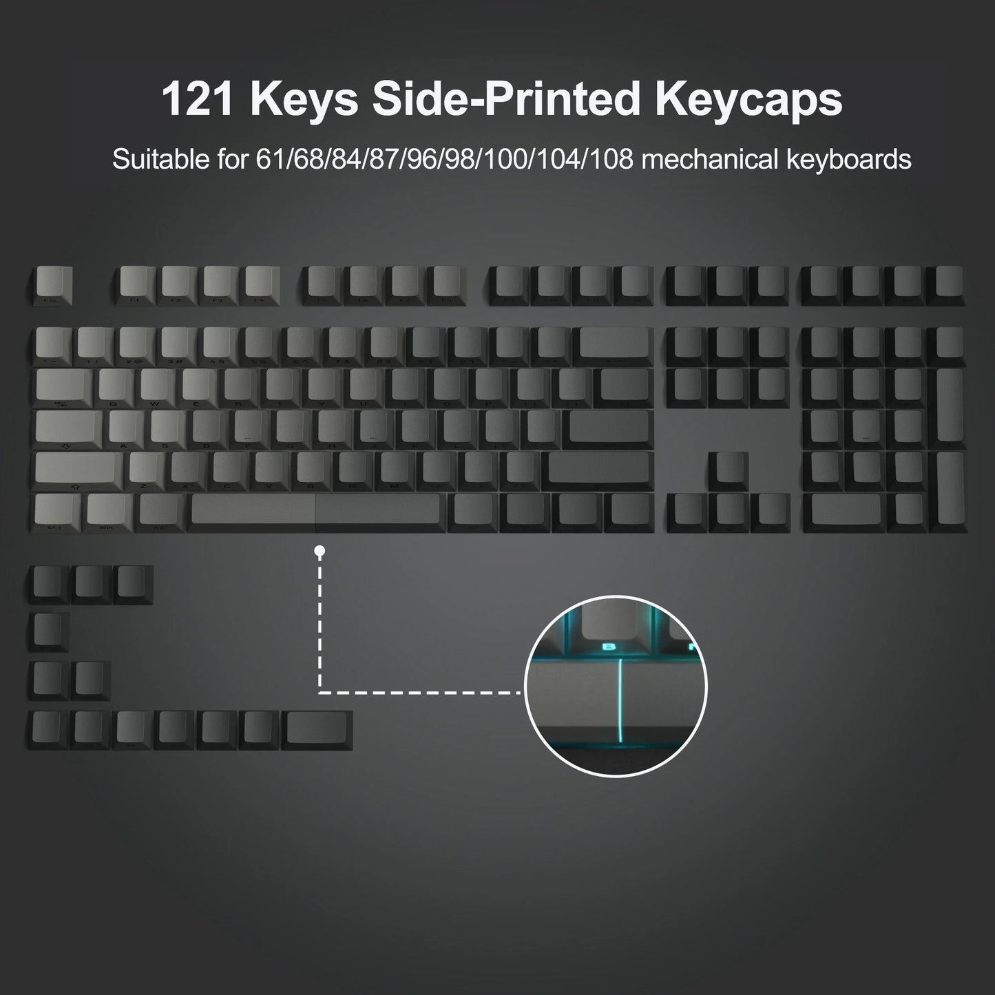 136 Key Shine Through Polar Day PBT Double Shot Side-lit Backlit keycaps For MX Mechanical Keyboard 108 96 87 NJ80 84 68 64 61