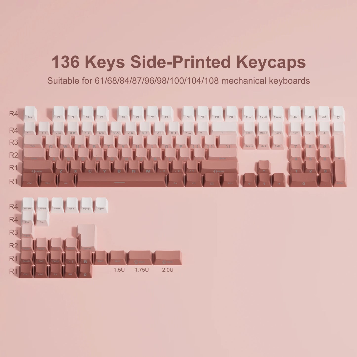 136 Key Shine Through Polar Day PBT Double Shot Side-lit Backlit keycaps For MX Mechanical Keyboard 108 96 87 NJ80 84 68 64 61