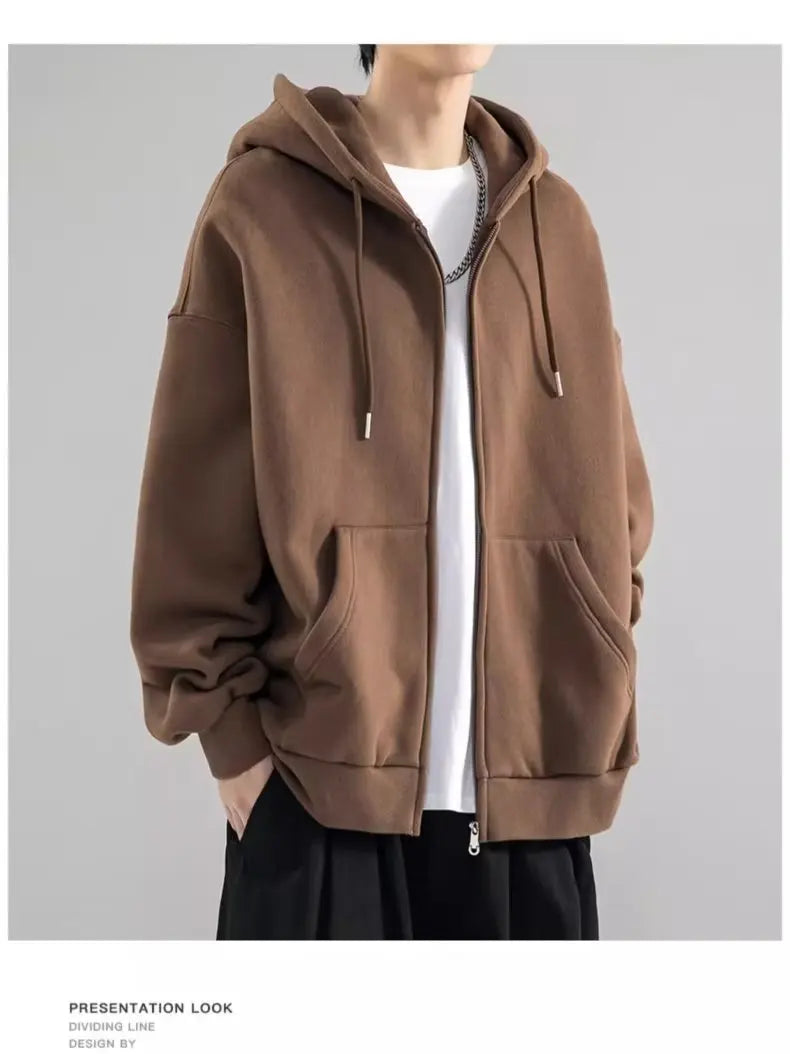 Men Hoodies Cardigan Solid Sweatshirts Hooded Sweatshirt Zipper Long Sleeve Pockets Spliced Loose Fit Sports Spring 2025