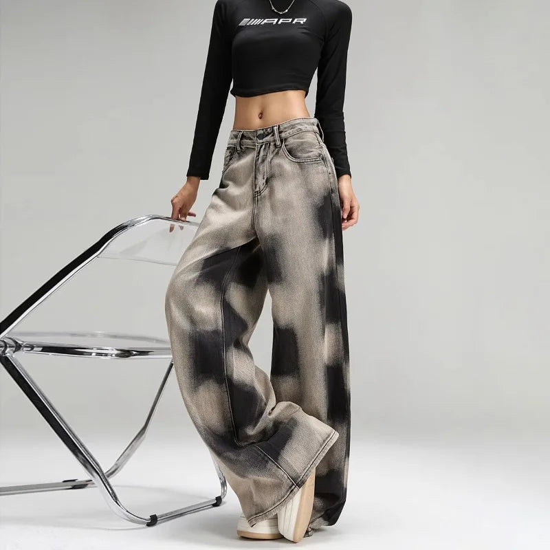 2025 Ropa Y2K Fashion Tie Dye Vintage Grey Baggy New Jeans Pants For Women Clothes Korean Casual Lady Trousers Pantalon Femme